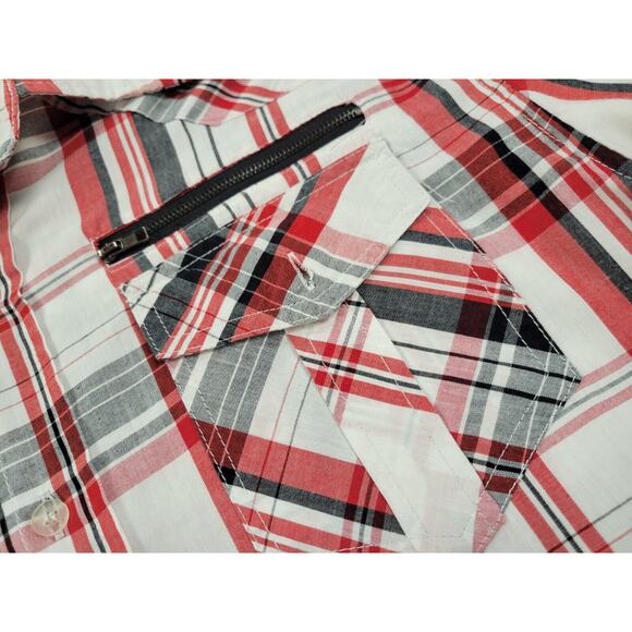 AVIREX Vintage Y2K Shirt White Red Black Plaid Button-Up Long Sleeve 2000s Large - Picture 2 of 5